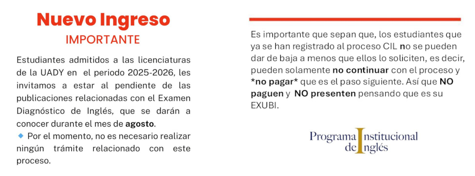PII: AVISO IMPORTANTE para nuevo ingreso 2025-2026